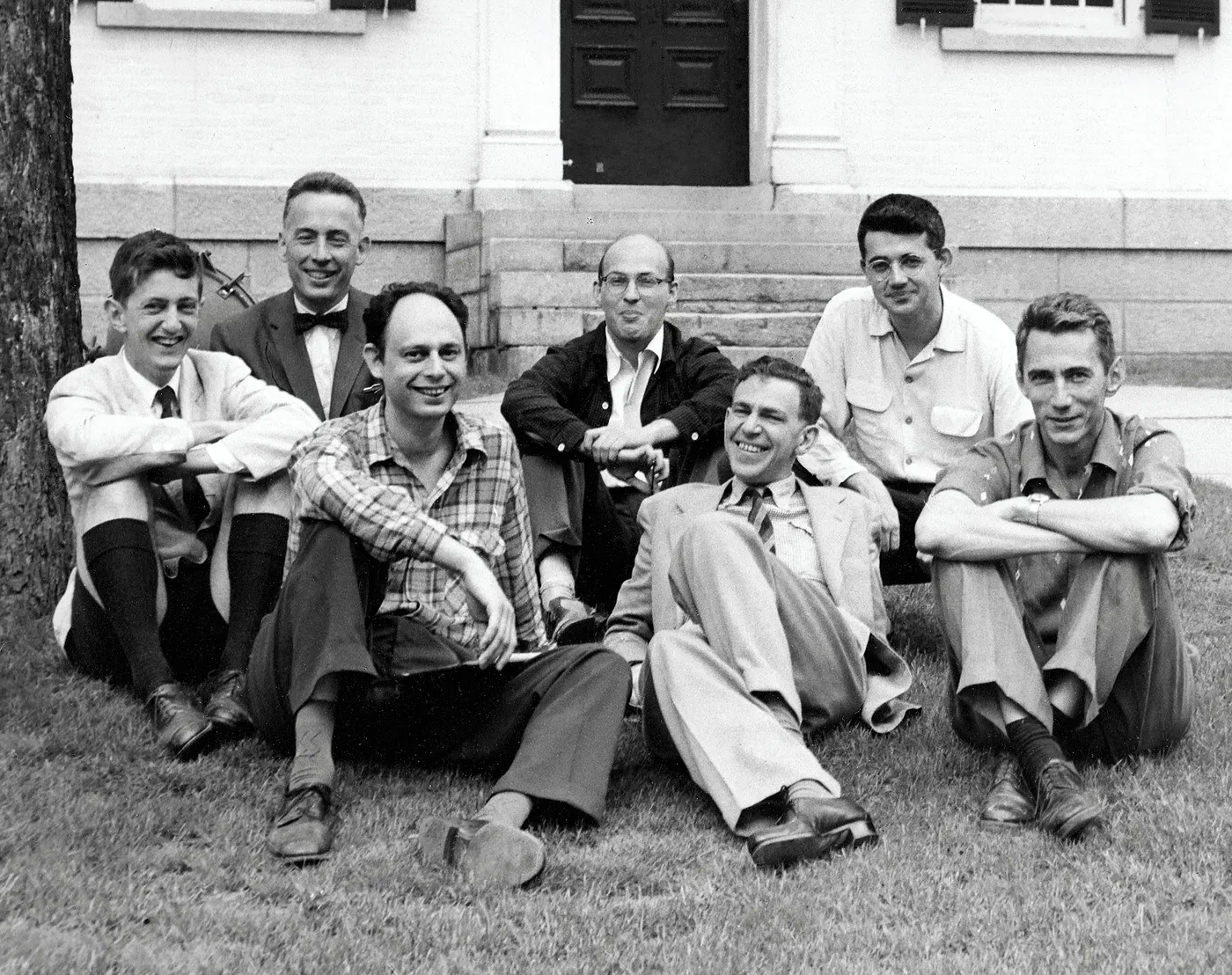 Some of the first Cybernetics Conference attendees. Back row, from left to right: Oliver Selfridge, Nathaniel Rochester, Marvin Minsky, and John McCarthy. Frontrow, from left to right: Ray Solomonoff, Peter M. Milner, and Claude Shannon.